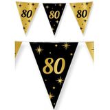 Leeftijd verjaardag feestartikelen pakket vlaggetjes/ballonnen 80 jaar zwart/goud - 18x ballonnen/3x vlaggenlijnen