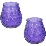 Set van 5x stuks citronella lowboy tafelkaars in paars glas - 10 cm - 15 branduren