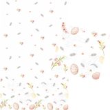 Pasen tafelkleed/tafellaken net wit/roze print 138 x 220 cm met 20x bijpassende servetten - Ontbijttafel set