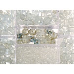 Transparante glaskralen 115 gram in 7-vaks opbergbox/sorteerbox - kralen - DIY sieraden maken - Hobby/knutselmateriaal