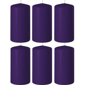 8x Paarse cilinderkaarsen/stompkaarsen 6 x 8 cm 27 branduren - Geurloze kaarsen paars - Woondecoraties