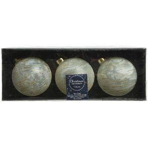 12x stuks luxe glazen kerstballen brass wit met goud 8 cm - Kerstversiering/kerstboomversiering