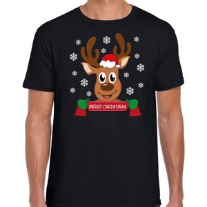 Bellatio Decorations fout kersttrui t-shirt heren - Rendier - zwart - Merry Christmas