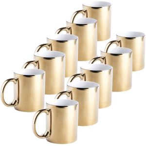 10x Gouden koffiebekers/theemokken keramisch 350 ml - Servies - Bekers/mokken