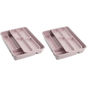 2x stuks bestekbakken/bestekhouders roze 40 x 30 x 7 cm - 2 lagen - Keuken opberg accessoires