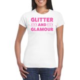 Bellatio Decorations Verkleed T-shirt voor dames - glitter and glamour - wit - roze glitter tekst