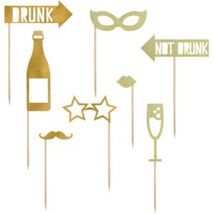 PartyDeco foto prop set Champagne - Bruiloft - goud - set 8x stuks - 20-40 cm