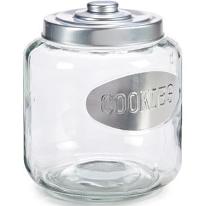 Glazen koektrommel/snoepjes/koekjes voorraad pot met zilverkleurige deksel 4000 ml - Formaat: 19 x 19 x 22,5 cm