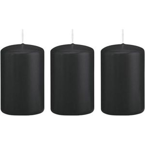 3x Zwarte cilinderkaarsen/stompkaarsen 5 x 8 cm 18 branduren - Geurloze kaarsen - Woondecoraties