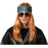 Atosa Verkleedpruik voor heren met lang stijl haar - Bruin - Rocker/Biker - Carnaval - met haarband