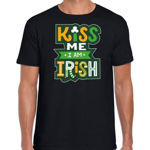 St. Patricks day t-shirt zwart voor heren - Kiss me im Irish - Ierse feest kleding / outfit / kostuum