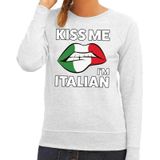 Kiss me I am Italian sweater grijs dames - feest trui dames - Italie kleding