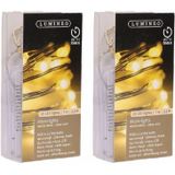 2x Timer draadverlichting zilver 20 warm witte lampjes - 95 cm - Microverlichting warm wit lichtsnoer