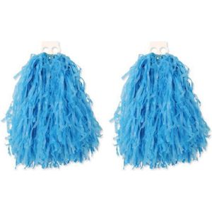 6x Stuks cheerball/pompom blauw met ringgreep 28 cm - Cheerleader verkleed accessoires