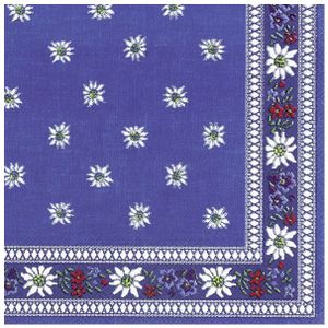 60x Edelweiss blauw 3-laags servetten bloemen 33 x 33 cm - Kleur/bloemen thema