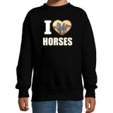 I love horses sweater met dieren foto van een wit paard zwart voor kinderen - cadeau trui paarden liefhebber - kinderkleding / kleding