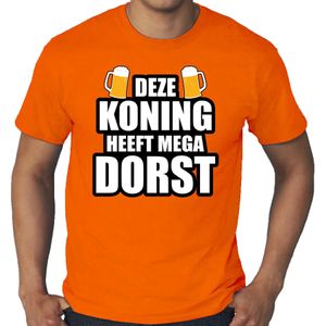 Grote maten Koningsdag t-shirt Deze Koning heeft dorst - oranje - heren - koningsdag outfit / kleding