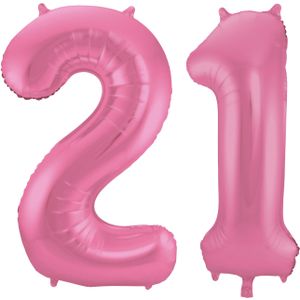 Folat Folie ballonnen - 21 jaar cijfer - glimmend roze - 86 cm - leeftijd feestartikelen verjaardag