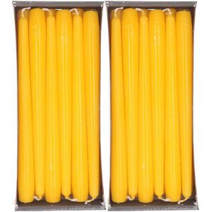 24x Gele dinerkaarsen 25 cm 8 branduren - Geurloze kaarsen geel - Tafelkaarsen/kandelaarkaarsen