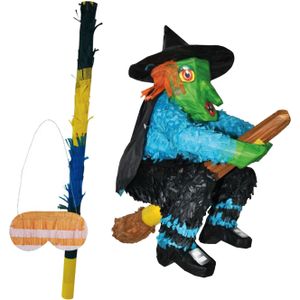 Verjaardag Pinata Halloween heks - 48 x 45 cm - set met stok en masker