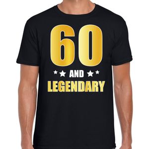 60 and legendary verjaardag cadeau t-shirt / shirt - zwart - gouden en witte letters - voor heren - 60 jaar  / outfit