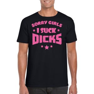 Bellatio Decorations Gay Pride T-shirt heren - i suck dicks - zwart - glitter roze - LHBTI