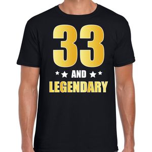 33 and legendary verjaardag cadeau t-shirt / shirt - zwart - gouden en witte letters - voor heren - 33 jaar  / outfit