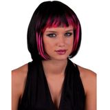 Funny Fashion Heksenpruik kort haar - zwart/roze - dames - Halloween/carnaval