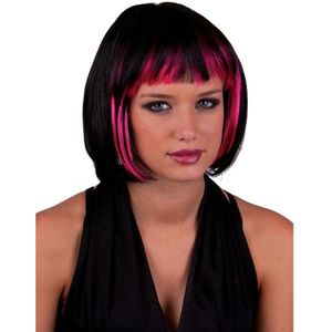 Funny Fashion Heksenpruik kort haar - zwart/roze - dames - Halloween/carnaval