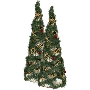 2x stuks kerstverlichting figuren Led kegel kerstbomen draad/groen 40 cm 20 leds