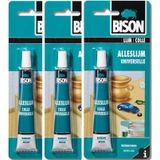 3x Bison alleslijm / knutsellijm - 25 ML - transparant/ waterbestendig