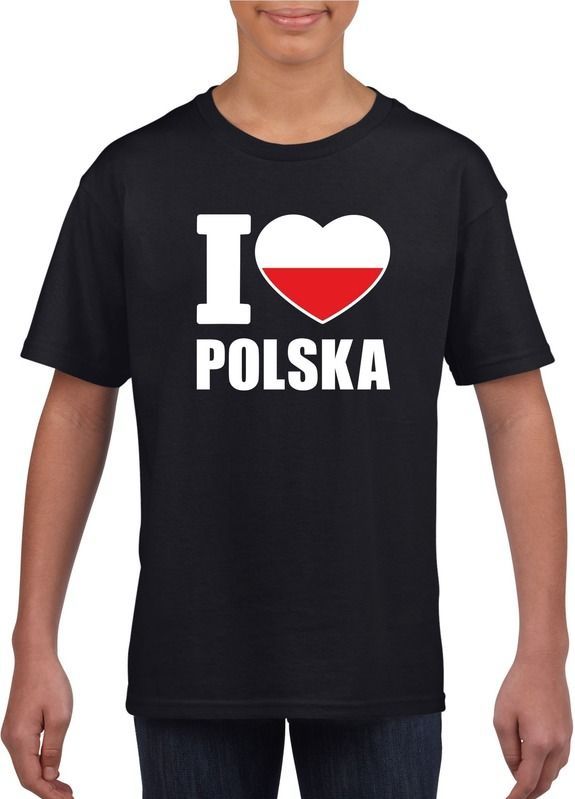 Zwart I love Polen supporter shirt kinderen - Polska shirt jongens en meisjes