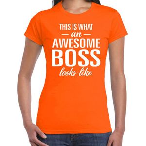 Awesome Boss tekst t-shirt oranje dames - dames fun tekst shirt oranje