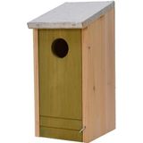 Set van 2 houten vogelhuisjes/nestkastjes met gele/groene voorzijde en metalen dakje 26 cm - Vogelhuisjes tuindecoraties