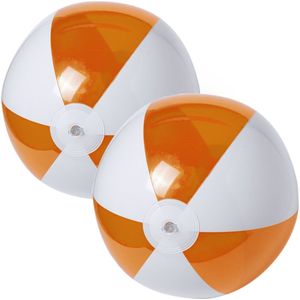 2x stuks opblaasbare strandballen plastic oranje/wit 28 cm - Strand buiten zwembad speelgoed