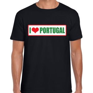 I love Portugal landen t-shirt met bordje in de kleuren van de Portugese vlag - zwart - heren -  Portugal landen shirt / kleding - EK / WK / Olympische spelen outfit