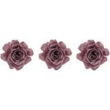 3x stuks decoratie bloemen roos roze glitter op clip 10 cm - Decoratiebloemen/kerstboomversiering/kerstversiering