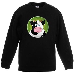 Kinder sweater zwart met vrolijke koe print - koeien trui - kinderkleding / kleding