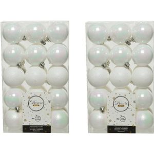 60x stuks plastic kerstballen parelmoer wit (iris) 6 cm - Onbreekbare kunststof kerstballen