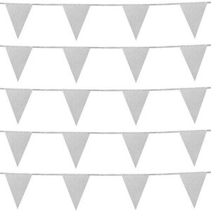 5x Zilveren glitter vlaggenlijnen 6 meter - Puntvlaggenlijn - Slingers - Feestartikelen/feestdecoraties zilver thema