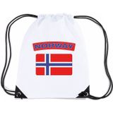 Noorwegen nylon rijgkoord rugzak/ sporttas wit met Noorweegse vlag