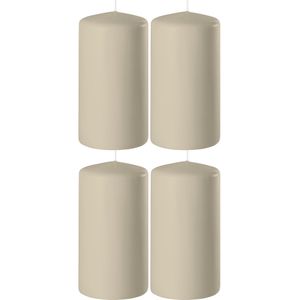 4x Beige cilinderkaarsen/stompkaarsen 6 x 15 cm 58 branduren - Geurloze kaarsen beige - Woondecoraties