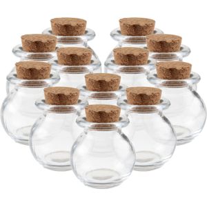 12x Mini glazen ronde flesjes/potjes 5,5 x 6 cm met kurk dop - Hobby/diy - Bedankjes/weggevertjes - Bewaarpotjes/voorraadpotjes
