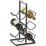 Zeller wijnrek - staand - 6 flessen - metaal - zwart - 46 cm - voor wijnflessen