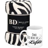 Cadeau oma set - Fleece plaid/deken zebra print met Oma jij bent de liefste mok - Oma ontspanning cadeau kerst, Sint, verjaardag