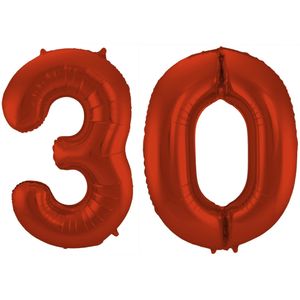 Folat Folie ballonnen - 30 jaar cijfer - rood - 86 cm - leeftijd feestartikelen