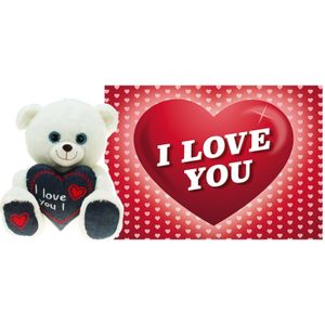 Heunec Knuffelbeer Valentijn I Love You beertje - 25 cm - met Love You wenskaart