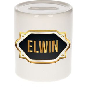 Elwin naam cadeau spaarpot met gouden embleem - kado verjaardag/ vaderdag/ pensioen/ geslaagd/ bedankt