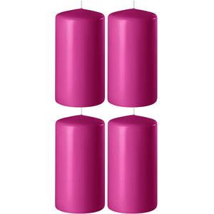 4x Fuchsia roze cilinderkaarsen/stompkaarsen 6 x 15 cm 58 branduren - Geurloze kaarsen fuchsia roze - Woondecoraties