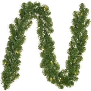Dennenslinger groen met verlichting 20 x 270 cm - Kerstslingers / dennen takken slingers